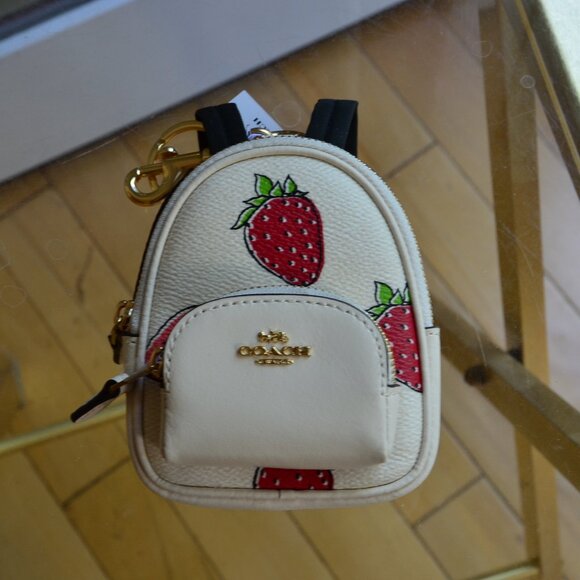 Coach CAO93 Mini Court Backpack Bag Charm With Strawberry Print